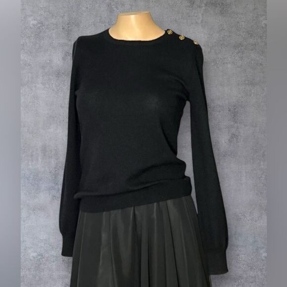 Ralph Lauren Black Cashmere Sweater with Shoulder Buttons - Picture 1 of 7